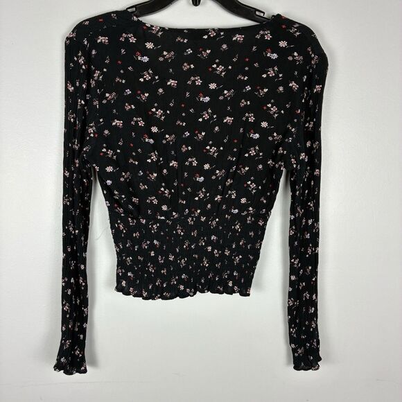 Paper Crane Cropped Smocked Waist Women SZ S Floral Ditzy Print Long Sleeve Boho - Picture 6 of 6